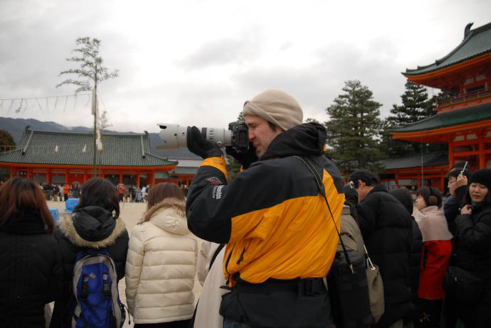 Squishing My Nose in Early 2008 while people threw beans to drive out demons Photo by Britto -- Kyoto, Japan -- Copyright 2008 Britto, http://regex.info/blog/