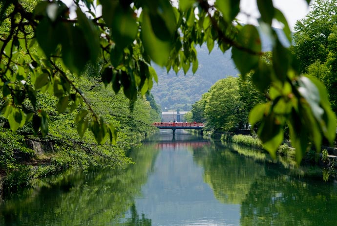 Summertime view of the Kyoto Biwako Canal as it passes through Okazaki, Kyoto, Japan