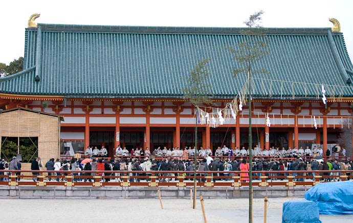 View From Afar the blue tarps cover items for the later intense burn -- Kyoto, Japan -- Copyright 2008 Jeffrey Eric Francis Friedl, http://regex.info/blog/