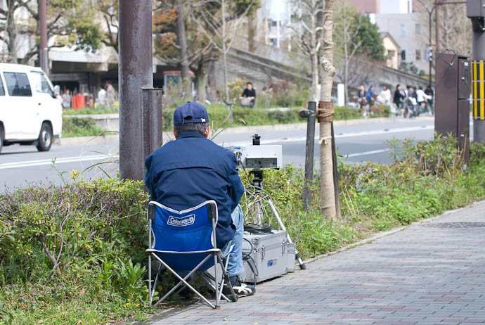 Fishing for Speeders near the main entrance to Kyoto University -- Kyoto, Japan -- Copyright 2008 Jeffrey Eric Francis Friedl, http://regex.info/blog/