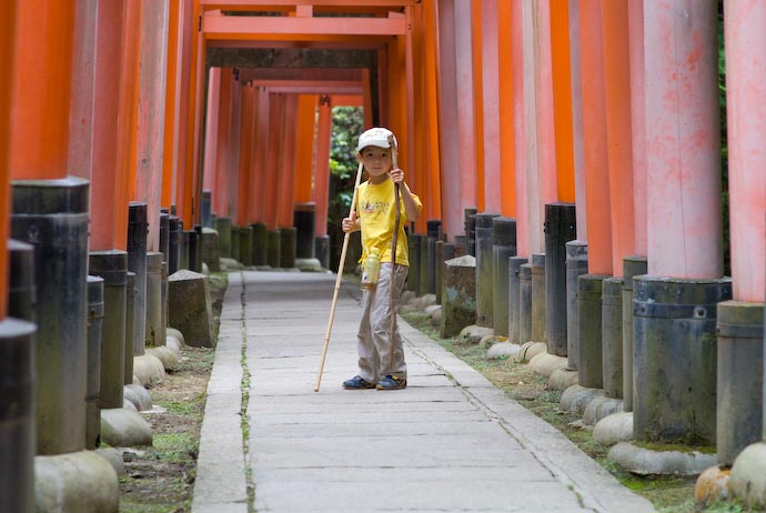 Anthony on a Side Path with his two &#8220;walking&#8221; sticks, that ended up being more for poking things than anything else -- Kyoto, Japan -- Copyright 2008 Jeffrey Eric Francis Friedl, http://regex.info/blog/