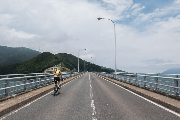 Aoto Bridge Crossing 青戸の大橋 11:46am - taken while cycling at 21 kph (13 mph) -- Aoto Bridge (青戸の大橋) -- Oi-gun, Fukui, Japan -- Copyright 2016 Jeffrey Friedl, http://regex.info/blog/