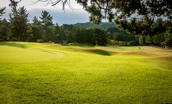 Approach Shot golfer at right driving for green at left -- Japan -- Copyright 2016 Jeffrey Friedl, http://regex.info/blog/ -- This photo is licensed to the public under the Creative Commons Attribution-NonCommercial 4.0 International License http://creativecommons.org/licenses/by-nc/4.0/ (non-commercial use is freely allowed if proper attribution is given, including a link back to this page on http://regex.info/ when used online)