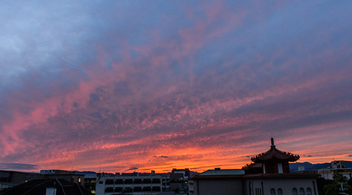 This Evening's Sunset in Kyoto  --  Copyright 2012 Jeffrey Friedl, http://regex.info/blog/2012-09-24/2099  --  This photo is licensed to the public under the Creative Commons Attribution-NonCommercial 3.0 Unported License http://creativecommons.org/licenses/by-nc/3.0/ (non-commercial use is freely allowed if proper attribution is given, including a link back to this page on http://regex.info/ when used online)