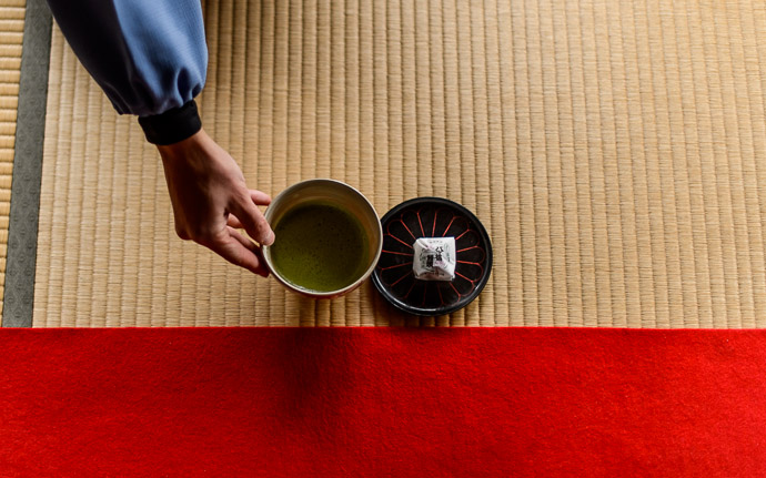 desktop background image of green tea and a sweet, at the garden-viewing room of the Jikkouin Temple (実光院), Kyoto Japan -- Your Tea is Served well, my tea is served at the Jikkouin Temple (実光院), Kyoto Japan -- Jikkouin Temple (実光院) -- Copyright 2012 Jeffrey Friedl, http://regex.info/blog/ -- This photo is licensed to the public under the Creative Commons Attribution-NonCommercial 3.0 Unported License http://creativecommons.org/licenses/by-nc/3.0/ (non-commercial use is freely allowed if proper attribution is given, including a link back to this page on http://regex.info/ when used online)