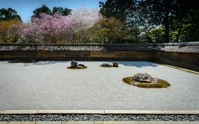 desktop background image of the rock garden at the Ryouanji Temple (龍安寺), Kyoto Japan, during cherry blossom season -- Rock Garden Ryouanji Temple (龍安寺), Kyoto Japan, April 2013 -- Ryouanji Temple (龍安寺) -- Copyright 2013 Jeffrey Friedl, http://regex.info/blog/ -- This photo is licensed to the public under the Creative Commons Attribution-NonCommercial 4.0 International License http://creativecommons.org/licenses/by-nc/4.0/ (non-commercial use is freely allowed if proper attribution is given, including a link back to this page on http://regex.info/ when used online)