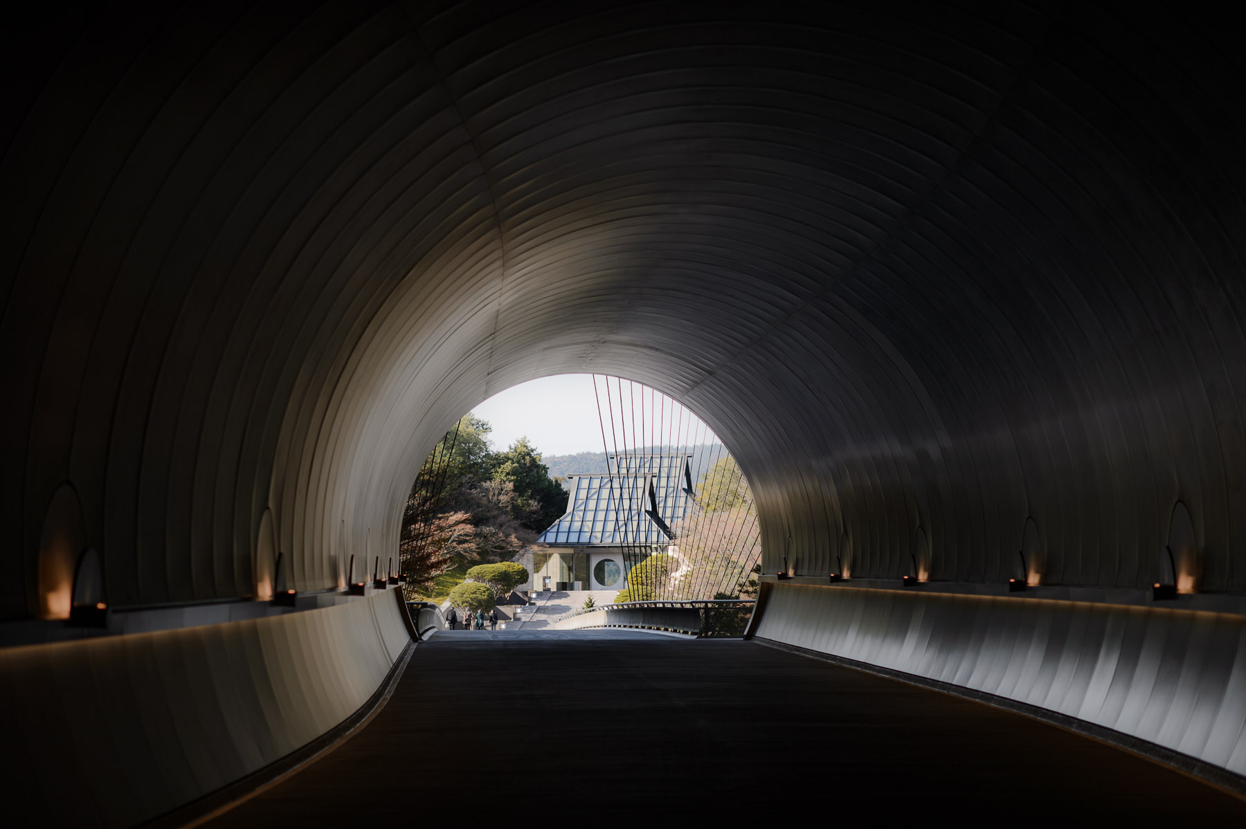 Miho Museum bridge and tunnel, Tunnel exit and bridge leadi…