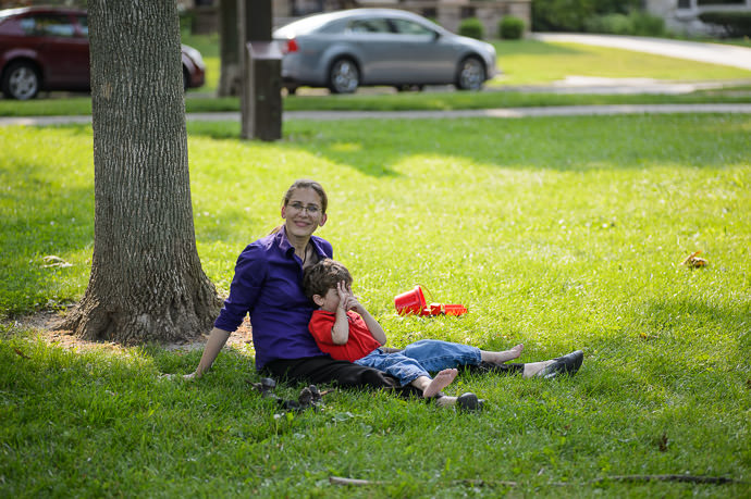 Pausing at the Park Julia and Arjun -- Buckley Park -- Whitefish Bay, Wisconsin, United States -- Copyright 2014 Jeffrey Friedl, http://regex.info/blog/