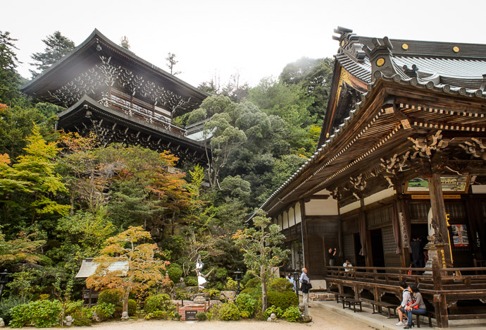Maniden Hall (right) and Main Hall (left) at the Daishoin Temple (大聖院), Miyajima Japan -- Daishoin Temple (大聖院) -- Miyajima, Hiroshima, Japan -- Copyright 2014 Jeffrey Friedl, http://regex.info/blog/ -- This photo is licensed to the public under the Creative Commons Attribution-NonCommercial 4.0 International License http://creativecommons.org/licenses/by-nc/4.0/ (non-commercial use is freely allowed if proper attribution is given, including a link back to this page on http://regex.info/ when used online)