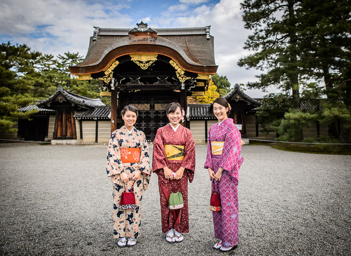 Lovely Day at the Kyoto Imperial Palace these young ladies were quite the attraction for photo ops -- Kyoto Imperial Palace (京都御所) -- Kyoto, Japan -- Copyright 2014 Jeffrey Friedl, http://regex.info/blog/