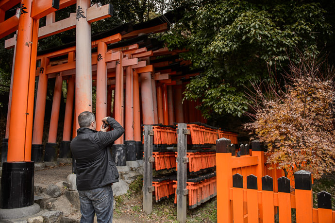 Gates Everywhere every gate, large and small, represents a donation to the shrine -- Kyoto, Japan -- Copyright 2014 Jeffrey Friedl, http://regex.info/blog/