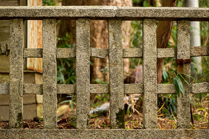 Stone Fence likely also dating to 1895 -- Kotoku-ji Temple (庚申山広徳寺) -- Japan, Shiga, Koka -- Copyright 2019 Jeffrey Friedl, http://regex.info/blog/2019-12-01/2890 -- This photo is licensed to the public under the Creative Commons Attribution-NonCommercial 4.0 International License http://creativecommons.org/licenses/by-nc/4.0/ (non-commercial use is freely allowed if proper attribution is given, including a link back to this page on http://regex.info/ when used online)