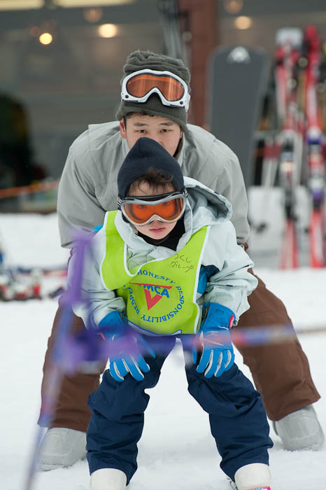 Kindergarten Olympic Slalom Time Trials ready to hit the gates -- Hakodateyama Ski -- Takashima, Shiga, Japan -- Copyright 2009 Jeffrey Friedl, http://regex.info/blog/