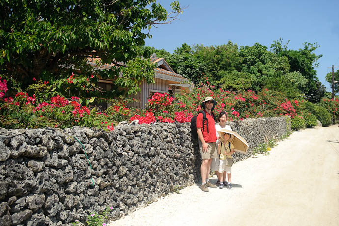 Pretty Village Street on tiny Taketomi Island, near Ishigaki Island, in the far south of Japan ( after I got rid of most of the utility wires in post ) -- Taketomi Island, Okinawa Prefecture, Japan -- Copyright 2009 Jeffrey Friedl, http://regex.info/blog/