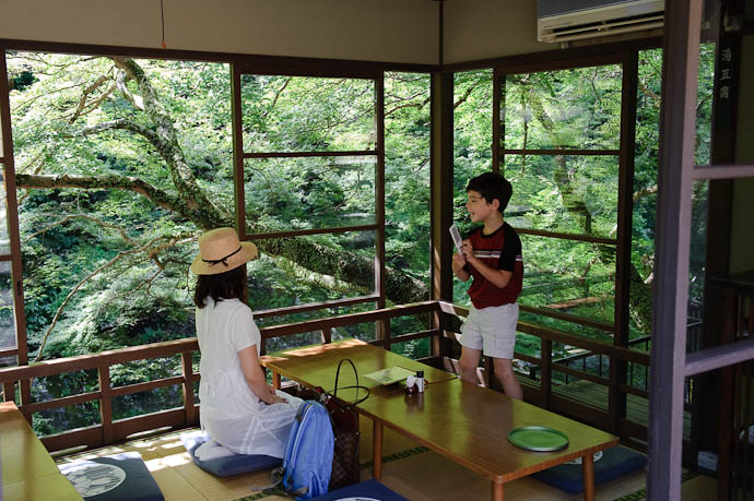 Table with a View at the Toganojaya Restaurant , in the mountains of northwest Kyoto, Japan -- Copyright 2009 Jeffrey Friedl, http://regex.info/blog/