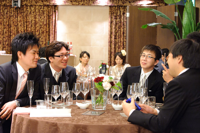 Table Nearest Us Shogo's childhood friends ( the man at left ended up giving the first toast ) -- Wedding of Shogo and Namiko -- Nagoya, Aichi, Japan -- Copyright 2010 Jeffrey Friedl, http://regex.info/blog/
