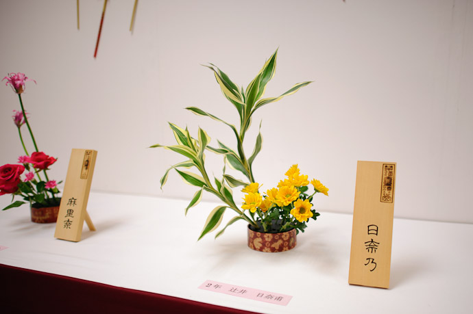 Hinano's ( second grader ) -- Ikebana Show -- Kyoto, Japan -- Copyright 2010 Jeffrey Friedl, http://regex.info/blog/