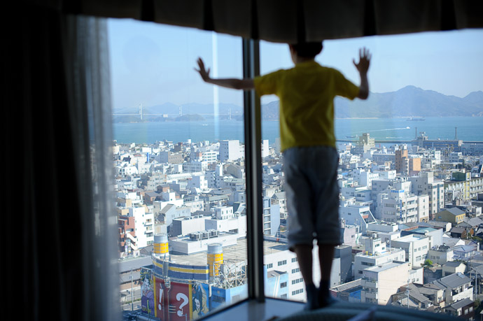 Checking Out the View before we head out for the day -- Imabari International Hotel -- Imabari, Ehime, Japan -- Copyright 2011 Jeffrey Friedl, http://regex.info/blog/