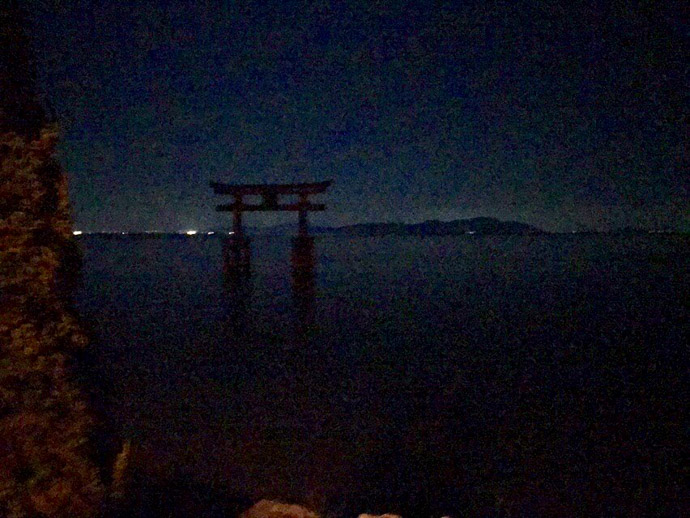 Shirohige Shrine Gate 7:06pm, 15 hours into my ride -- Takashima, Shiga, Japan -- Copyright 2017 Jeffrey Friedl, http://regex.info/blog/