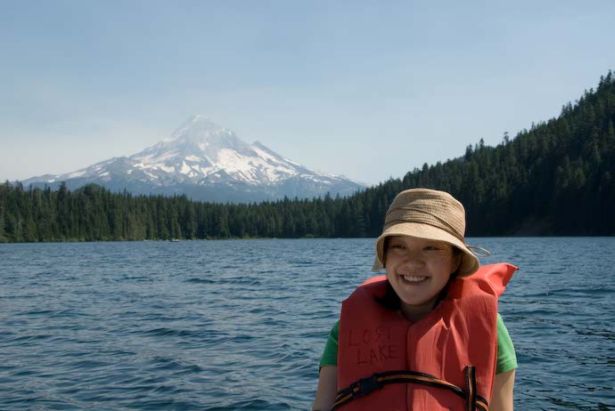 Fumie on Lost Lake, with Mt.
Hood in the background