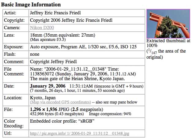 screen capture of Jeffrey's Exif viewer in action